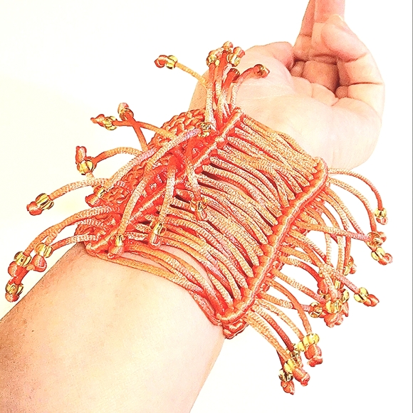 Corset Crochet, Designer Handcrafted Adjustable Cuff Bracelet - Picture 5 of 8